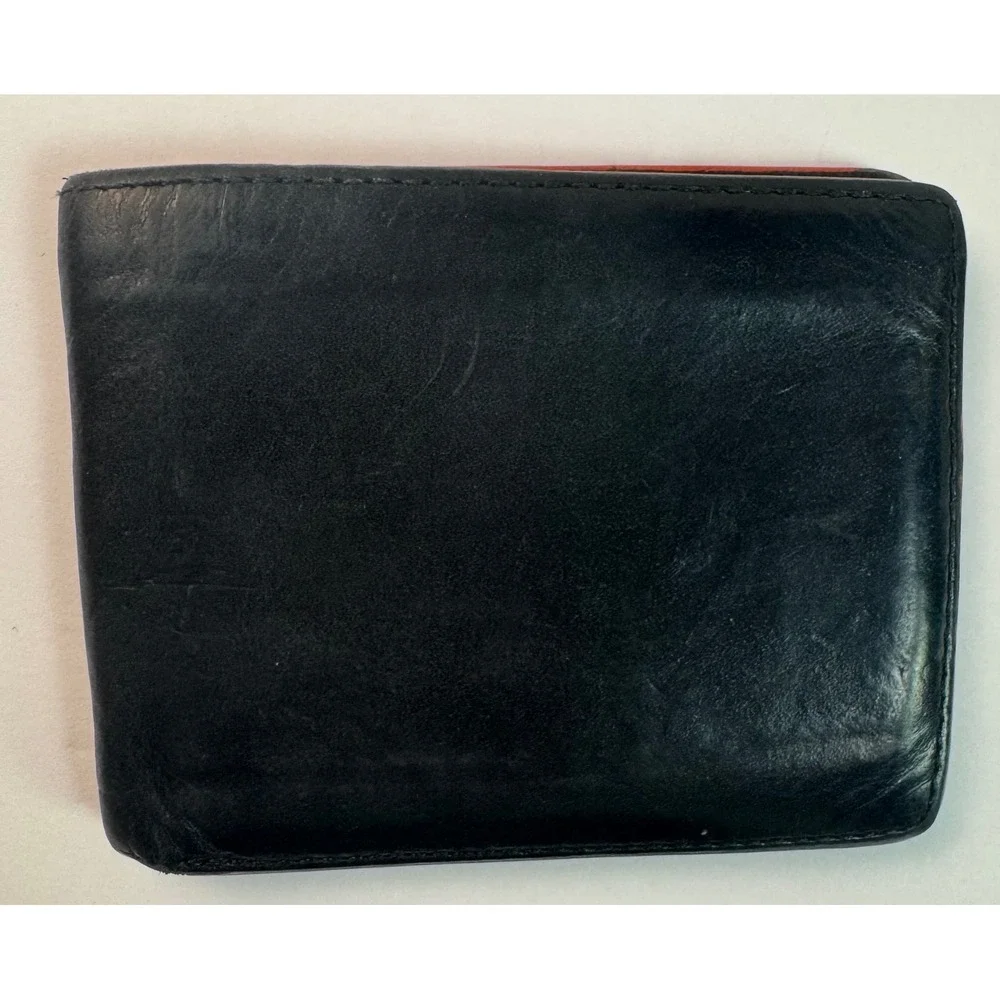 Rag & Bone Mens Black Leather Bifold Wallet with Red Contrast Edge